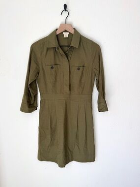 Vintage J. Crew Wool/Cotton Olive Military-Inspired Shirt Dress - Size 2 - EUC